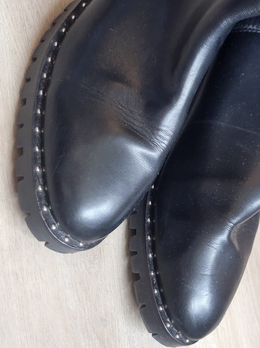 3 FOR $20 Saks Fifth Avenue Black Leather Chukka Boots with Studded Sole - Picture 2 of 10